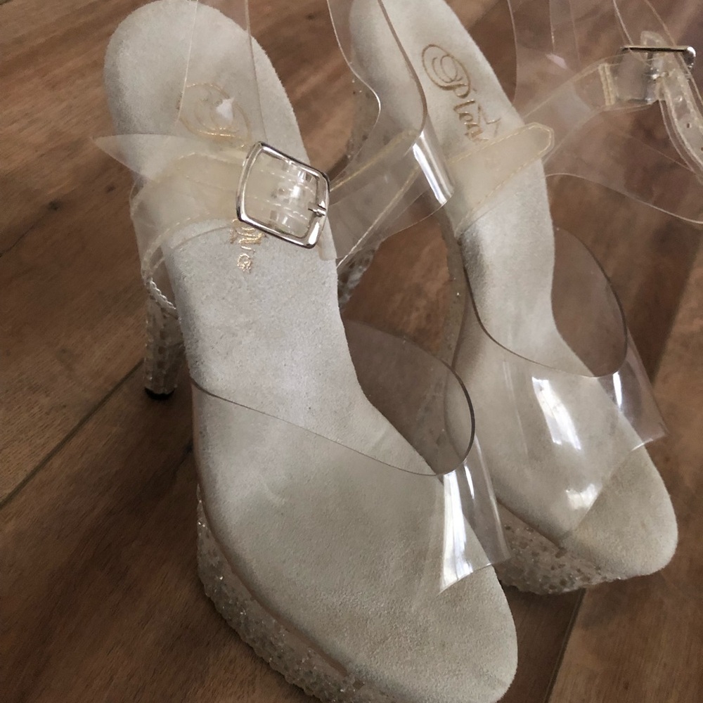 Clear Strap Platform Heels in Ivory by Pleaser